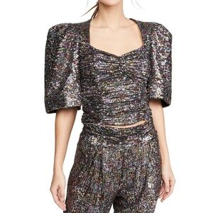 IORANE CONFETTI SEQUIN‎ CROPPED TOP SZ L